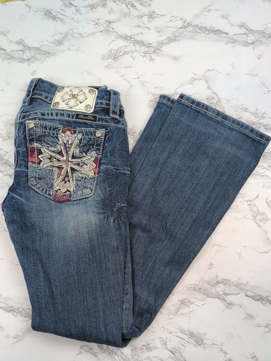 Miss Me Denim - Miss Me Signature Slim Boot Jeans Size 26 Plaid Cross Embellished Distressed
